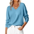 thumbnail image 1 of Loose Fit Pullover With V Neck Design Women's Long Sleeve Polyester Knit Sweater, 1 of 11