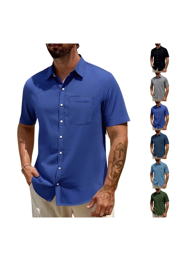 Loose Fit Short Sleeve Button Down Shirts for Men Quick Dry Wrinkle Free Casual Summer Shirts Lightweight Durable Vacation Tops , #02 Royal Blue, M