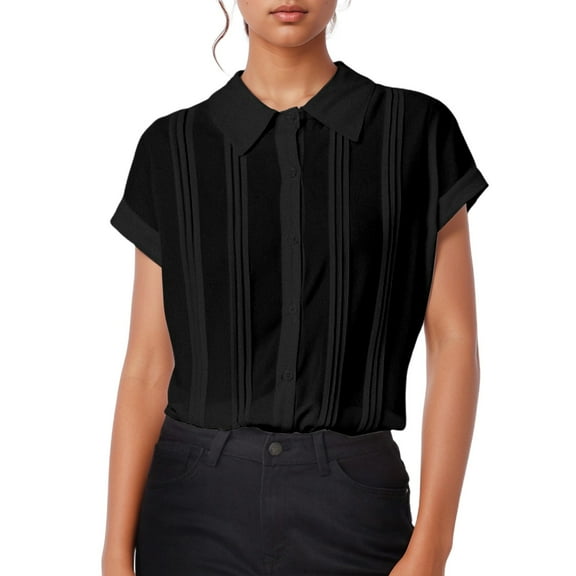 Loose Fit Short Sleeve Button Up Shirt For Women Casual Collared Top For Work And Everyday Wear
