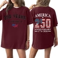 thumbnail image 1 of Loose Fit Short Sleeve T Shirt with 250 Years Print and America 250 Anniversary 1776 2026 Graphic Crew Neck Top Wine XL, 1 of 5