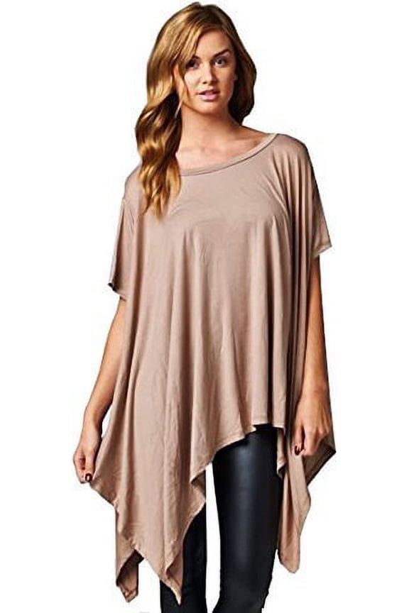 Loose Fit Short Sleeve Tunic with Asymmetrical Hemline