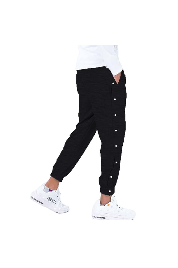 Loose Fit Side Snap Button Basketball Training Pants Men Wide Leg Joggers Elastic Cuffs Warm Up Athletic Sweatpants