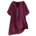 thumbnail image 1 of Loose Fit Solid Color Linen Casual Short Sleeve Button Top For Women Short Sleeve Athletic Top Casual Women Summer Exercise Shirt Women Loose Shirts Comfy Women Shirts Long Sleeved Workout Tee, 1 of 2