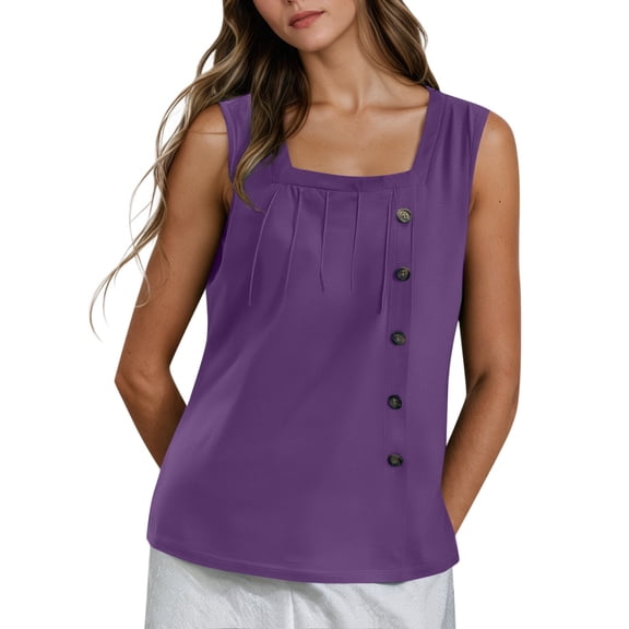 Loose Fit Square Collar Tank Top - Pleated Dovetail Design, Stretchy Fabric, Layering Camisole