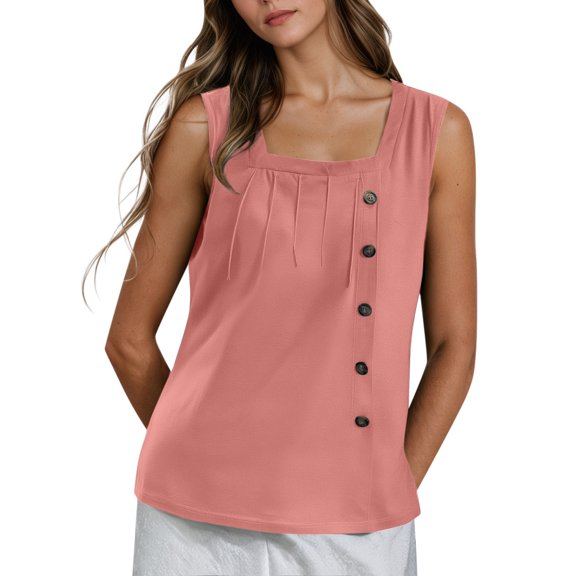 Loose Fit Square Collar Tank Top - Pleated Dovetail Design, Stretchy Fabric, Layering Camisole