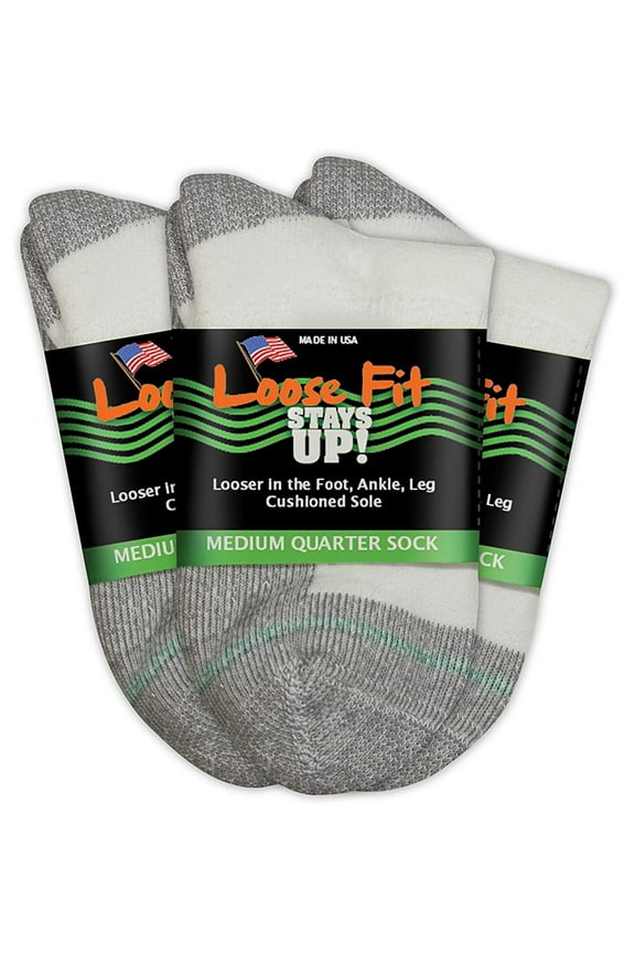 Loose Fit Stays Up - 3 Pack - Mens Women White / Ankle - S: Women's 6.5-9.5 / Men's 5-8