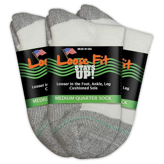 Loose Fit Stays Up - 3 Pack - Mens Women White / Ankle - S: Women's 6.5-9.5 / Men's 5-8