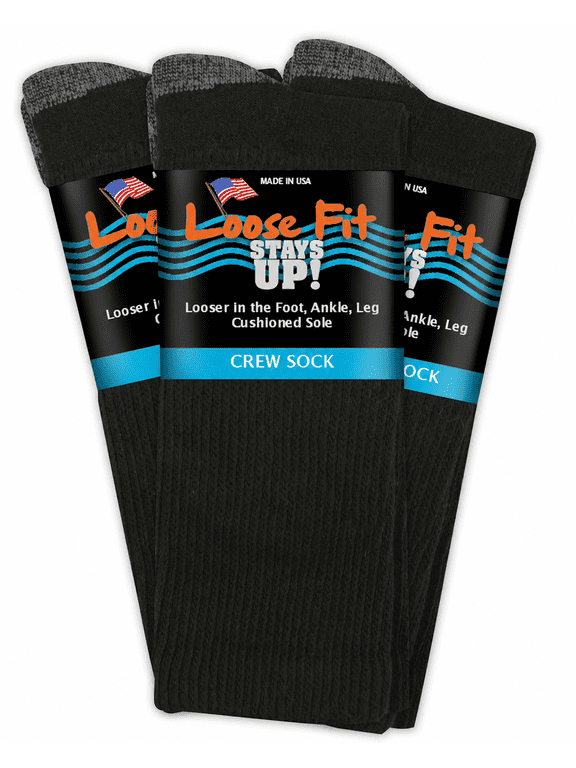 Casual Crew Socks, Non-Binding, Up to 3E, 3-Pack