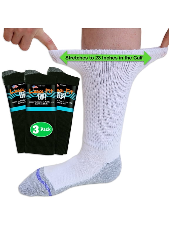 Casual Crew Socks, Non-Binding, Up to 3E, 3-Pack