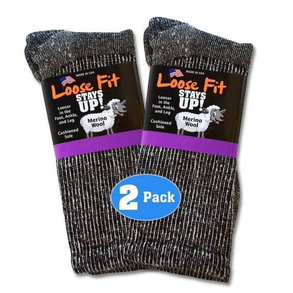 Loose Fit Stays Up Marled Merino Wool Men's and Women's Sock (Pack of 2) Made in USA.