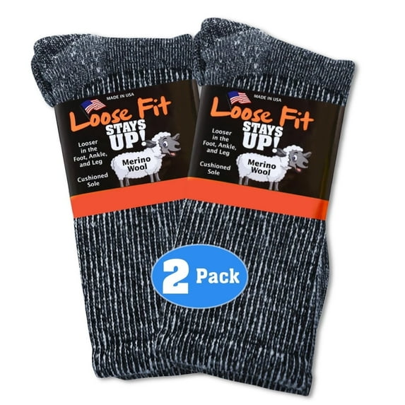 Loose Fit Stays Up Marled Merino Wool Men's and Women's Sock (Pack of 2) Made in USA.