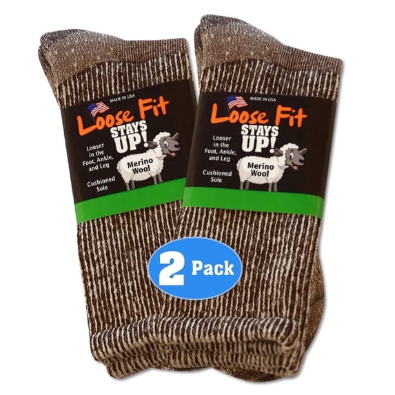 Loose Fit Stays Up Marled Merino Wool Men's and Women's Sock (Pack of 2) Made in USA.