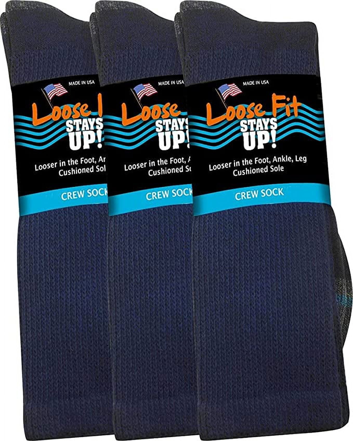 Loose Fit Stays Up Men's and Women's Casual Crew Socks (Pack of 3) Made
