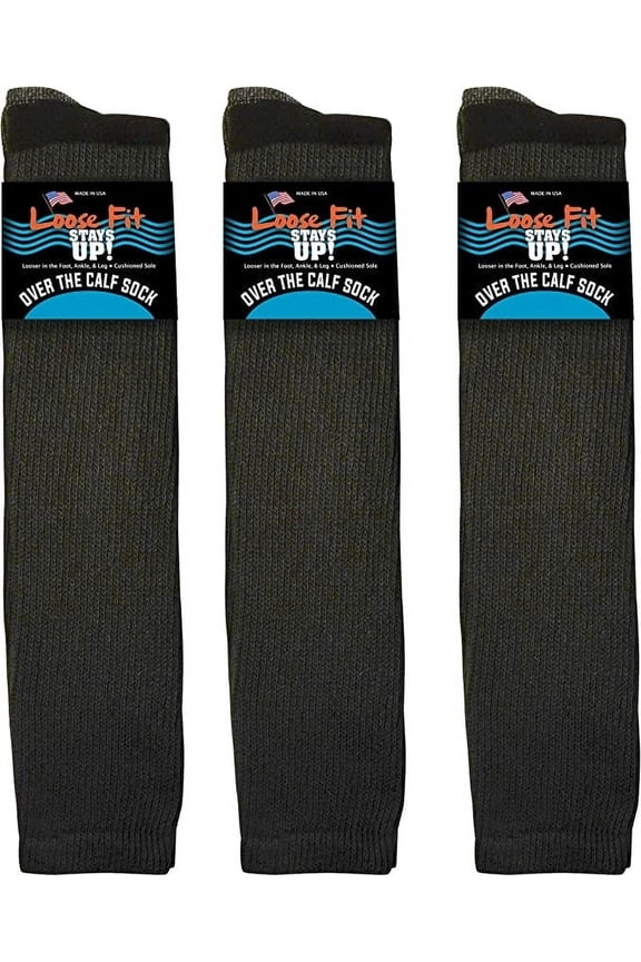 Men's and Women's Over the Calf Boot Socks (Knee High) 3 PK Made in USA! Cushioned Sole.