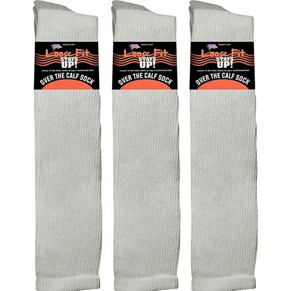 Loose Fit Stays Up Men's and Women's Over the Calf Boot Socks (Knee High) 3 PK Made in USA! Cushioned Sole.