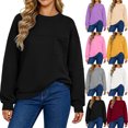 thumbnail image 1 of Loose Fit Sweatshirts for Women,Crew Neck Long Sleeve Pullover with Front Pocket,Casual Solid Color Tops for Traveling, 1 of 6