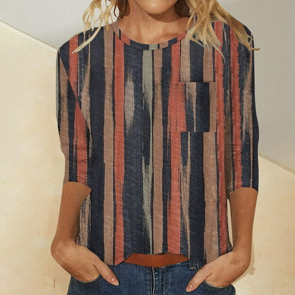 Loose Fit T-Shirts Women'S Printed T Shirt 2025 Summer New Short Sleeve Crew Neck Top,Brown Women Blending Shirts S