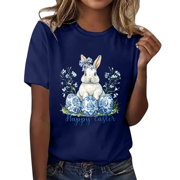Loose Fit T-Shirts Womens Fashion Workout T Shirts Athletic Plus Size Tops Summer Trendy Clothes 2025 Short Sleeve Spring Tee,Blue Easter Women T Shirt XXL