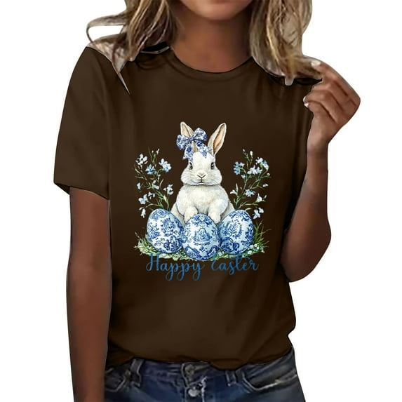 Loose Fit T-Shirts Womens Fashion Workout T Shirts Athletic Plus Size Tops Summer Trendy Clothes 2025 Short Sleeve Spring Tee,Brown Easter Women T Shirt 3XL