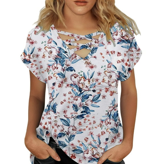 Loose Fit T-Shirts Womens Summer Tops Short Sleeve Shirts V Neck Tshirts Loose Casual Tunic Blouses Tees,Blue Women Blending Shirts L