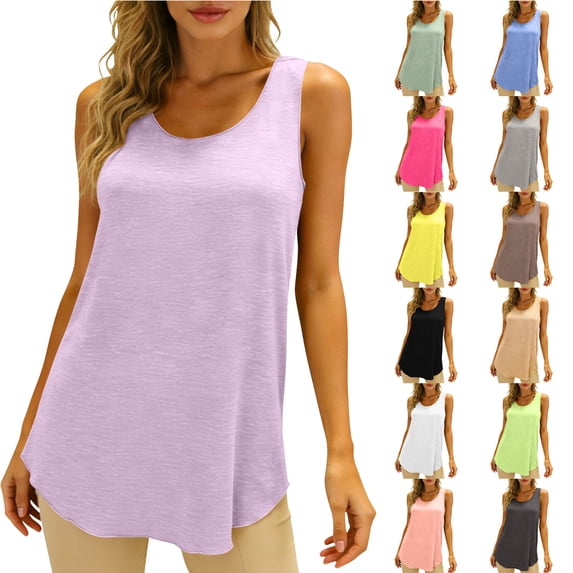 Loose Fit Tank Tops for Women Casual Crewneck Sleeveless Shirts Summer Plus Size Blouses