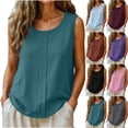 thumbnail image 1 of Loose Fit Tank Tops for Women Round Neck Fashionable Summer Linen Solid Color Sleeveless with Pleats Yoga Training Top, 1 of 7
