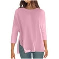 thumbnail image 1 of Loose Fit Tops Womens 3/4 Length Sleeve Blouses Casual Spring Summer Outfits Side Slits T Shirts for Workout Athletic, 1 of 5