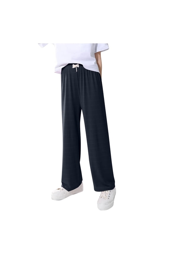 Loose Fit Trousers Pants for Kids Girl Boy Fall Summer Lounge Thin Flare Wide Leg Elastic Waist Basic Long Boot Cut Leg Trousers Pants Child 2026 Clothes 7 Years