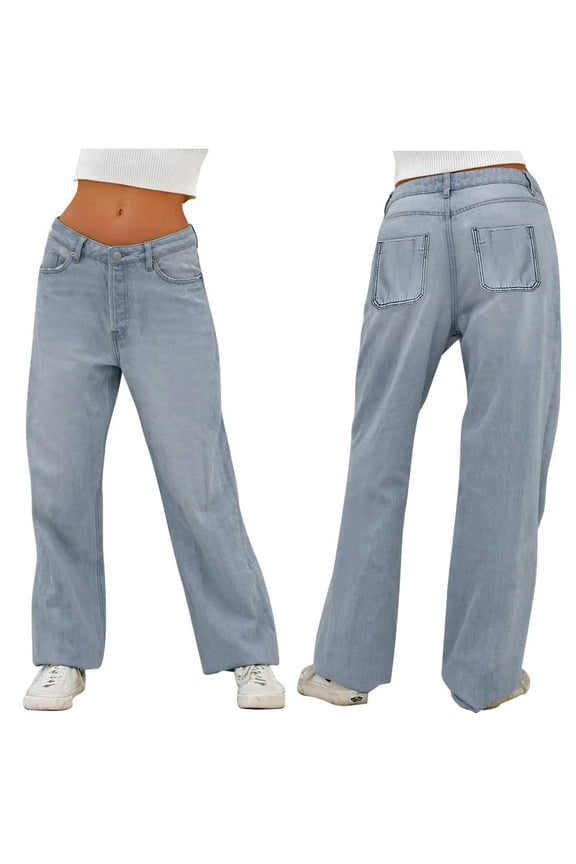Loose Fit Wide Leg Straight Denim Jeans for Women Comfortable Casual Trousers with Classic Style