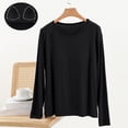 thumbnail image 1 of Loose Fit Women's Cotton Long Sleeve Top with Built-in Bra Pads,Soft Breathable Crew Neck Loungewear Shirt for Casual Daily Wear,Maternity Sleepwear,Layering Basic Tee Black L, 1 of 5