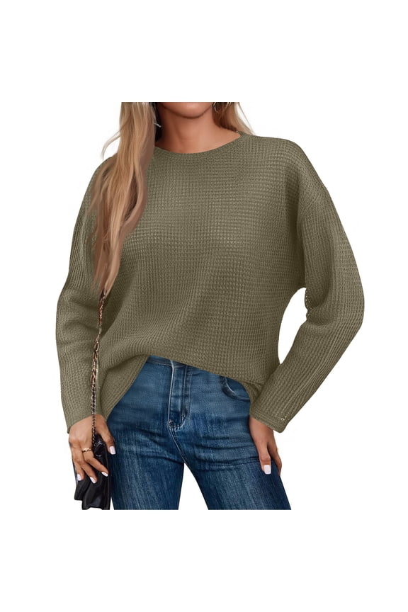 Loose Fit Women's Fashionable Pullover | Cozy & Versatile Solid Color Sweatshirt with Long Sleeves | Ideal for Everyday Wear, Comfortable & Stylish Army Green