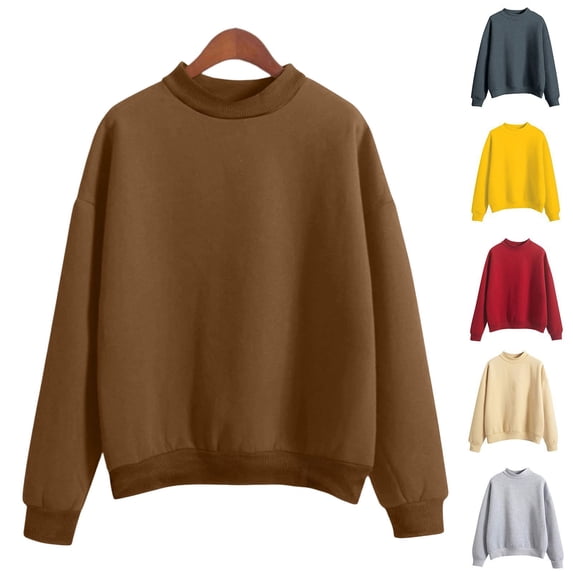 Loose Fit Womens Pullover Sweatshirt Long Sleeve Solid Color Casual Lightweight Ribbed Cuffs Ribbed Hem Cozy Classic Daily Fall Winter Crew Neck Sweatshirt