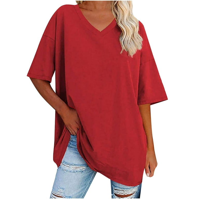 Loose Fit Workout Tops for Women Solid Color Short Sleeve V Neck Women s New Solid Loose Half Sleeve V Neck Cotton Waist Short Sleeve V Neck