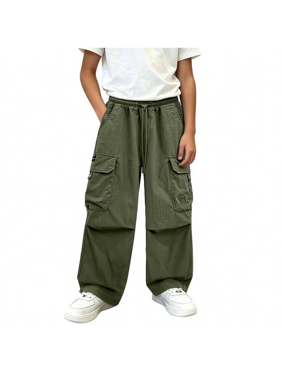 Loose Fit for Boys Summer Fall Wild Cargo Casual Going Out Pleated Flare Wide Leg Paperbag Long Bootcut Leg Pants Boy 2026