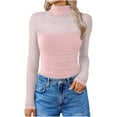 thumbnail image 1 of Loose Fitting Blouses Long Sleeve for Women New Womens Casual Long Sleeve Bodysuit Shapewear Bodysuits Mesh Stretch Leotard Shirt Going out Tops Pinky XXL, 1 of 8