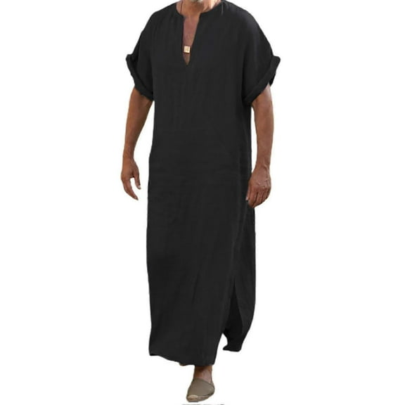 Loose-Fitting Men's Traditional V-Neck Robe with Short Hem
