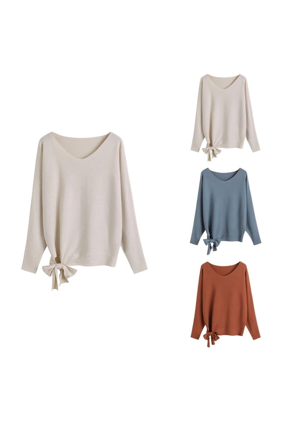 Loose Fitting Plus Size Pullover Knit Batwing Sweater Top With Drawstring