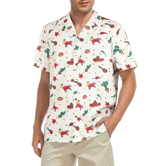 Loose Hawaiian Shirt for Men Short Sleeve Casual Button Down Floral Shirts Cinco De Mayo XL