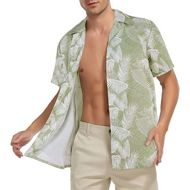 Loose Hawaiian Shirt for Men Short Sleeve Casual Button Down Floral Shirts Palm Leaf Green XL