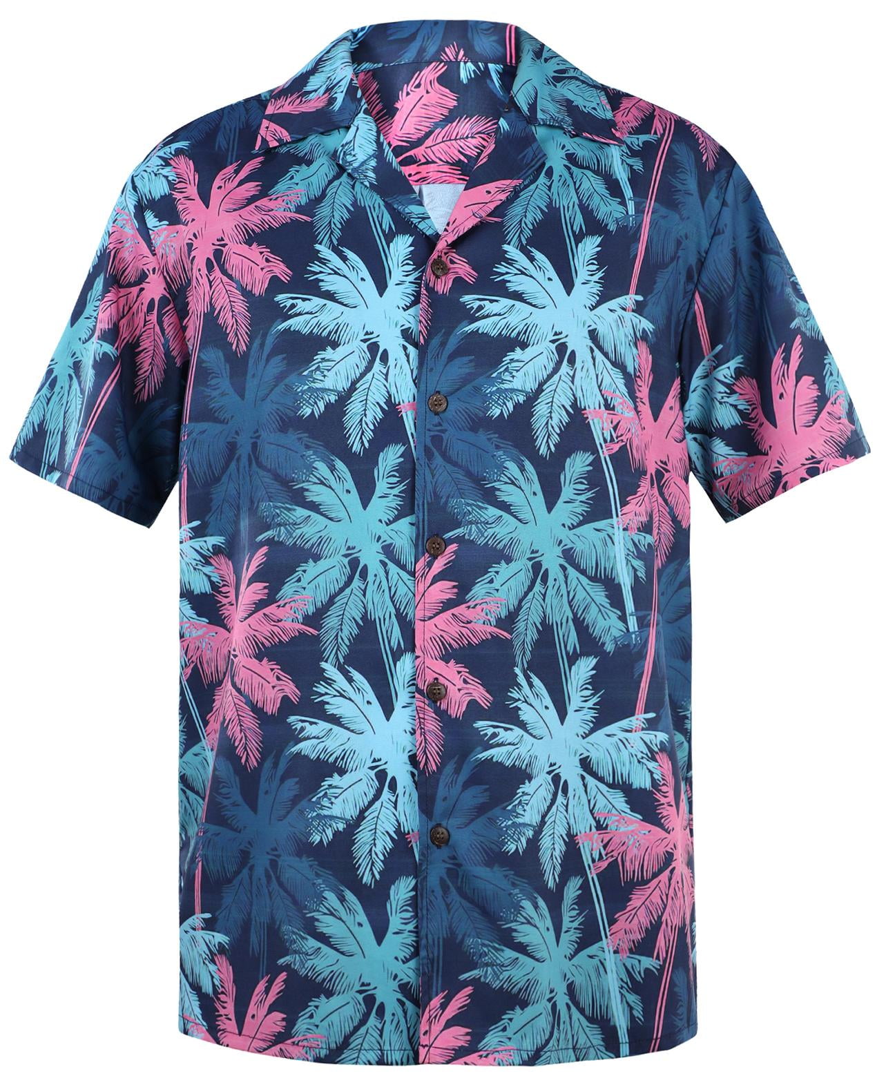 Loose Hawaiian Shirt for Men Short Sleeve Casual Button Down Floral Shirts Pink Blue Palm Leaf XL Walmart