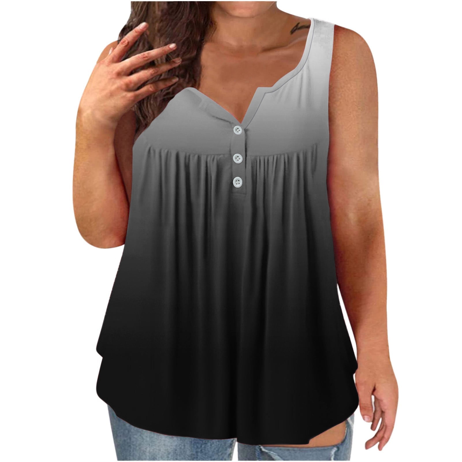 Loose Hem Gradient Tank Tops for Women Plus Size Relaxed Fit Crew Neck ...