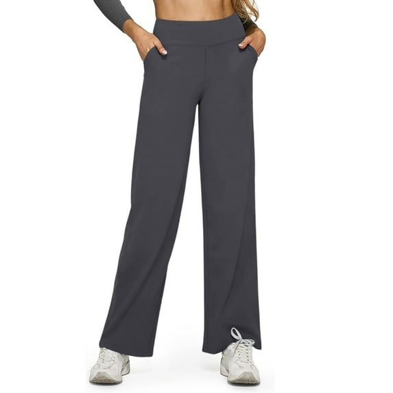 Loose High-Waist Business Casual Pants Yoga Pants, Yoga Pants Women Wide Leg Pants with Pockets Gray 2XL