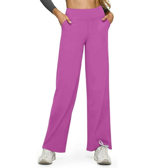 Loose High-Waist Business Casual Pants Yoga Pants, Yoga Pants Women Wide Leg Pants with Pockets Hot Pink 2XL