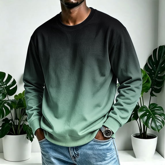 Loose Hoodless Sweatshirts for Men Gradient Color Long Sleeve Crew Neck Fashion Casual Pullover Tops Multicolor 010 XXXXL