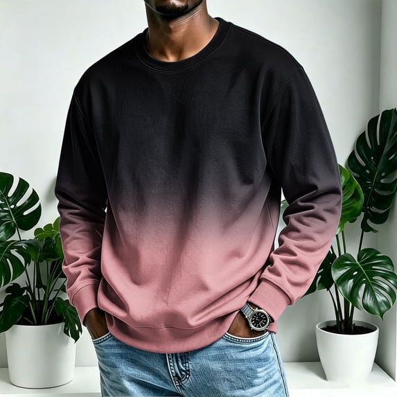 Loose Hoodless Sweatshirts for Men Gradient Color Long Sleeve Crew Neck Fashion Casual Pullover Tops Multicolor 013 XXXXL
