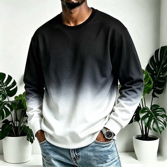 Loose Hoodless Sweatshirts for Men Gradient Color Long Sleeve Crew Neck Fashion Casual Pullover Tops Multicolor 017 M