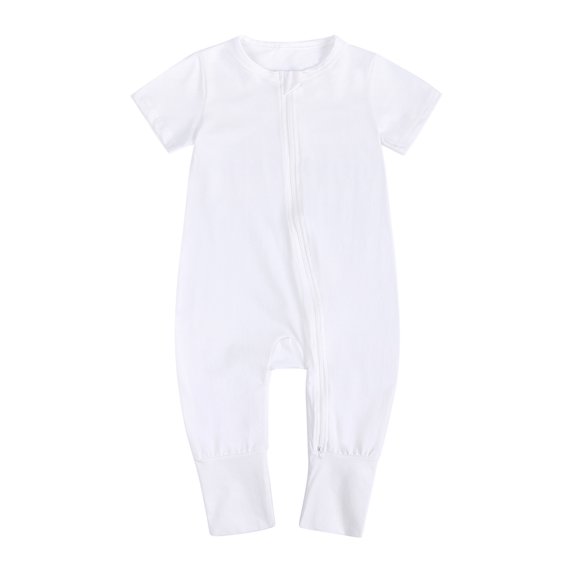 Loose Jumpsuits for Toddler Toddler Baby Boys Girls Cute Solid Color Short Sleeve Double Zipper Romper Jumpsuit New Casual Winter Jumpsuits White 12-18 Months