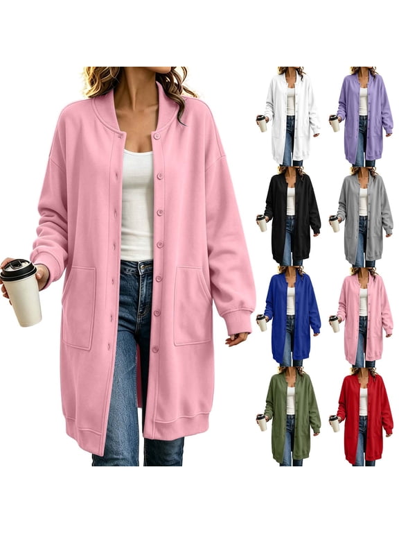 Loose Large Size Coat for Women Women's Winter Casual Fashion Solid Color Double Pocket Button Mid Length Coat Army Green S