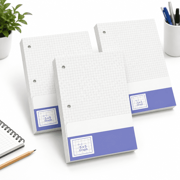 Loose Leaf 5x5 Graph Paper, 300 Total Sheets, 8.25x11 Inch Grid Paper