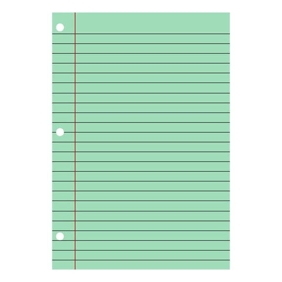 Loose-Leaf Binder Paper 60 Sheets,7.99 x 10.57 inch Filler Paper,College Ruled 3-Hole Punched,Notebook Paper for 3-Ring Binders,Lined Paper,Filler Paper for Engineering, Office,To-Do Lists,Green